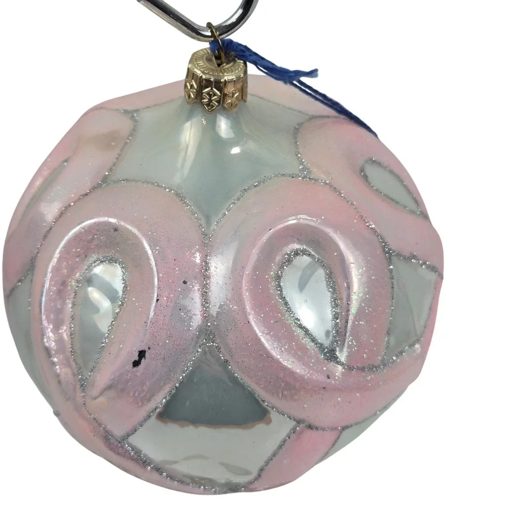 Vtg 2001 Komozja Poland Joy To The World Glass Breast Cancer Ornament Kurt Adler
